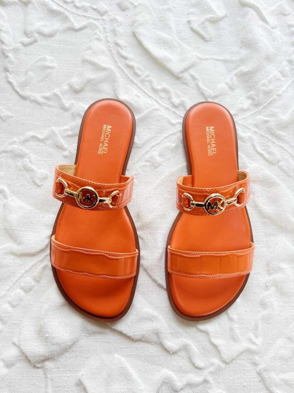 Michael Kors Orange Leather Slide Sandals Size 6 New